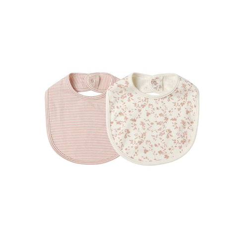 Jersey Snap Bib, 2 Pack - French Garden, Rose Micro Stripe