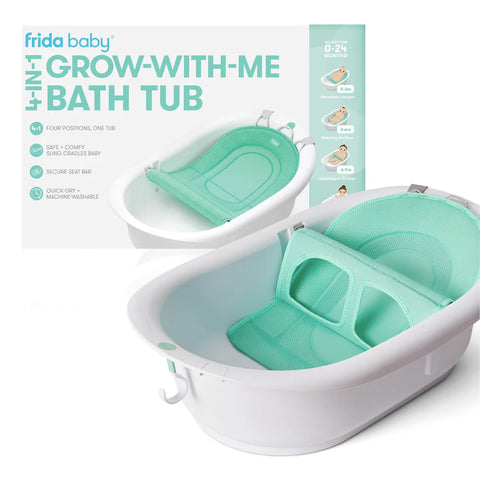 Frida Baby 4-in-1 Grow-With-Me Bath Tub with packaging on a white background