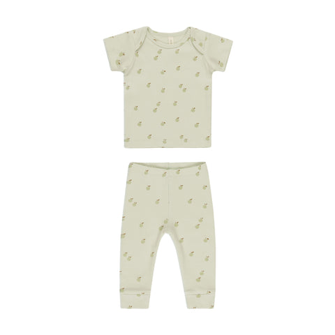 Ribbed Short Sleeve Tee + Legging Set - Apples