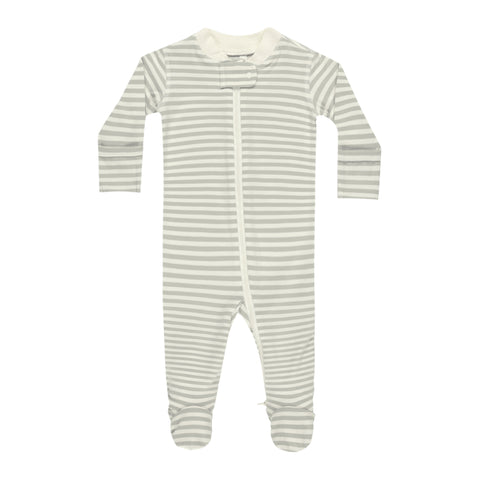 Zip Long Sleeve Sleeper Footie - Sage Stripe
