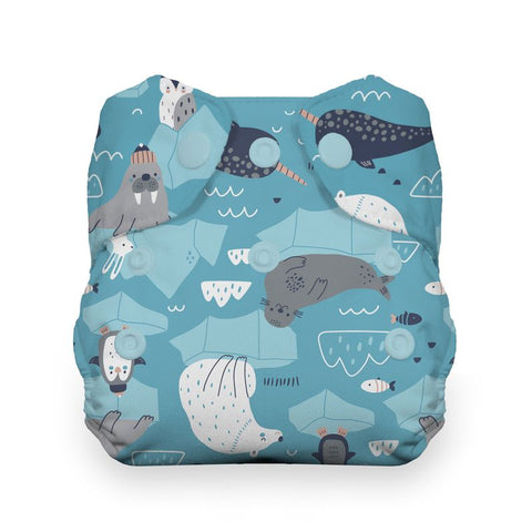 Blue diaper with seal pattern on a white background