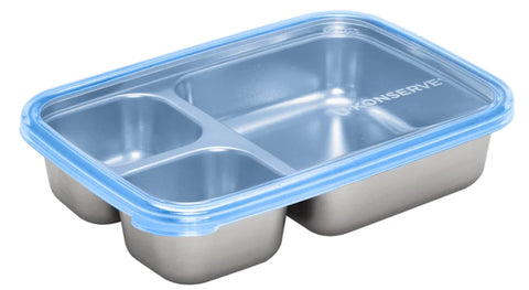 3-Compartment Divided Rectangular Lunch Container - Blue Lid