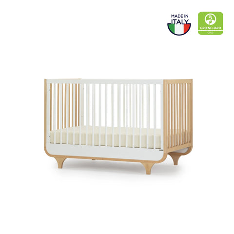 jolly crib by dadada in natural and white with curved features, made in italy, beautiful nursery furniture