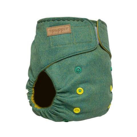 puppi merino wool diaper cover in green herringbone
