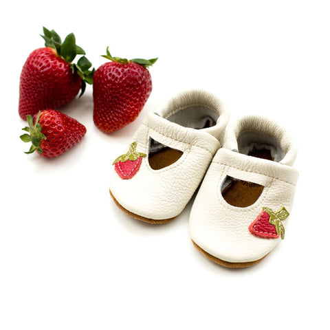 Leather Baby Shoes - Strawberries Mary Janes