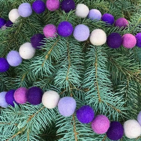 Purple Felt Ball Garland