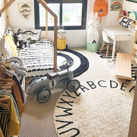 Washable Rug - Round ABC (Natural/Black)