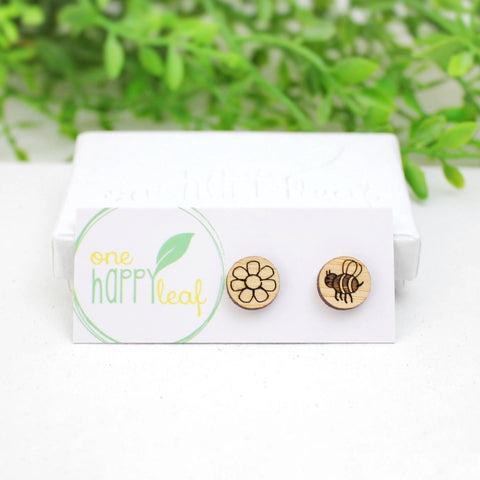 Stud Earrings- Bee and Flower