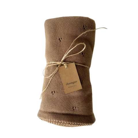 Organic Knit Baby Blanket (Cloverleaf Eyelet) - Taupe