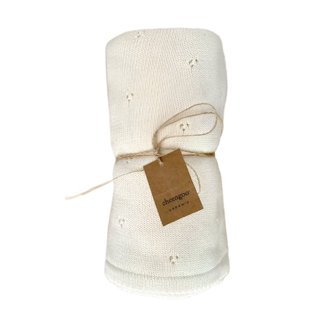 Organic Knit Baby Blanket (Cloverleaf Eyelet) -Cream