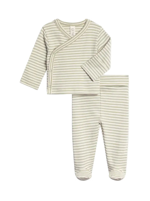 Riley Kimono Top + Pant Set - Mint Stripe