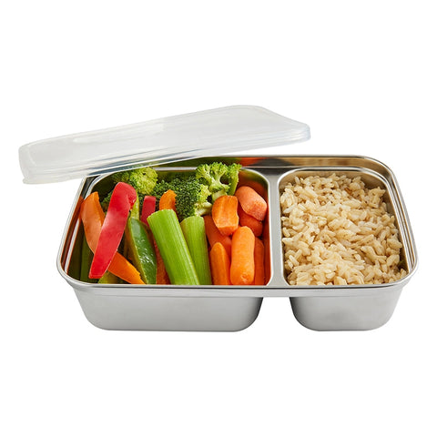 2-Compartment Divided Rectangular Lunch Container - Clear Lid
