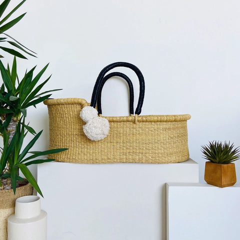 African Moses Basket- Black Handle + Natural