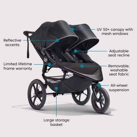 double stroller with large basket Baby Jogger Summit X3 Double Jogging Stroller