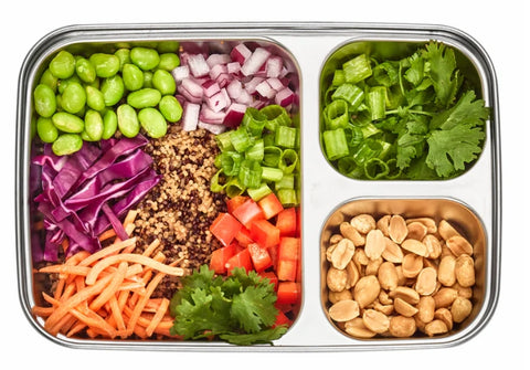 3-Compartment Divided Rectangular Lunch Container - Blue Lid