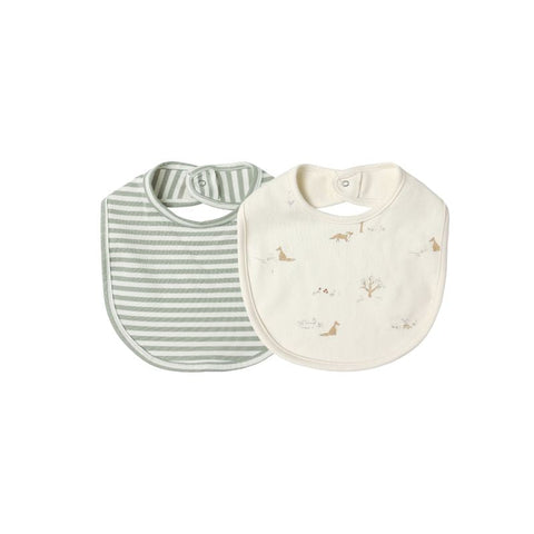 Jersey Snap Bib, 2 Pack - Fox Land, Fern Stripe