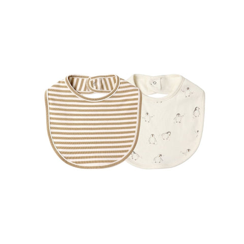 Jersey Snap Bib, 2 Pack - Gold Strip, Penguins
