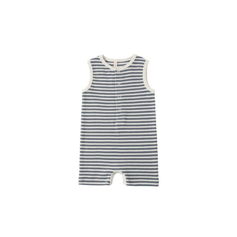 Ribbed Henley Romper - Ocean Stripe