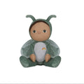 Plush toy in a leaf costume on a white background