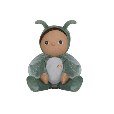 Plush toy in a leaf costume on a white background