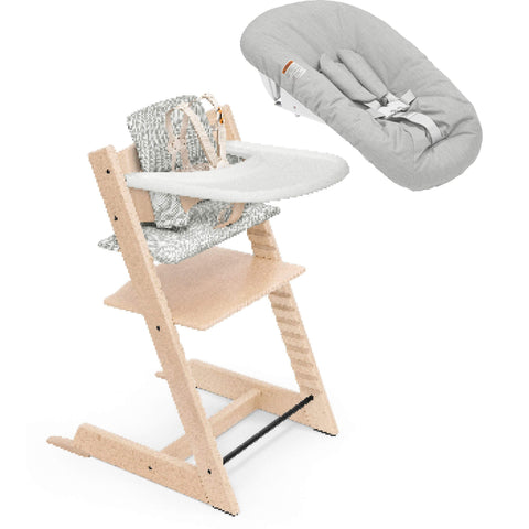 stokke nest Stokke Tripp Trapp High Chair² with Cushion Tray and Newborn Set, Natural + Anthracite Cushion, White Tray, Newborn Set