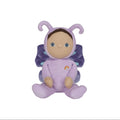 Plush toy with a purple outfit on a white background