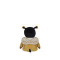 Plush toy bee with black head and yellow body on a white background