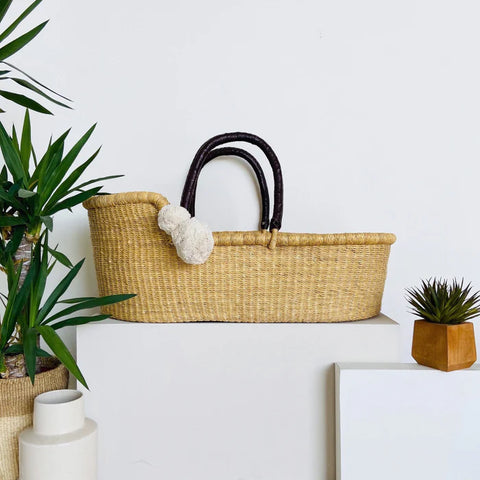 African Moses Basket- Brown Handle + Natural