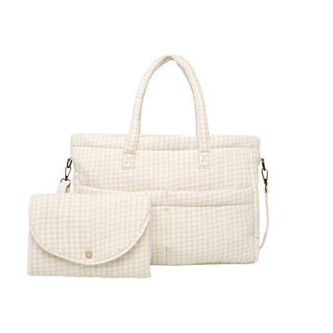 Diaper Bag + Changing Pad Set - Oat Check