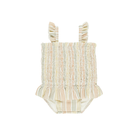 Smocked One-Piece Swimsuit - Multi-Stripe