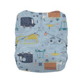 Cloth Diaper with vehicle pattern on a light blue background