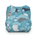 Blue diaper with seal pattern on a white background