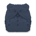 Navy blue diaper cover with button closures on a white background