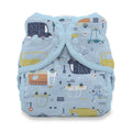 Reusable diaper with vehicle pattern on a white background