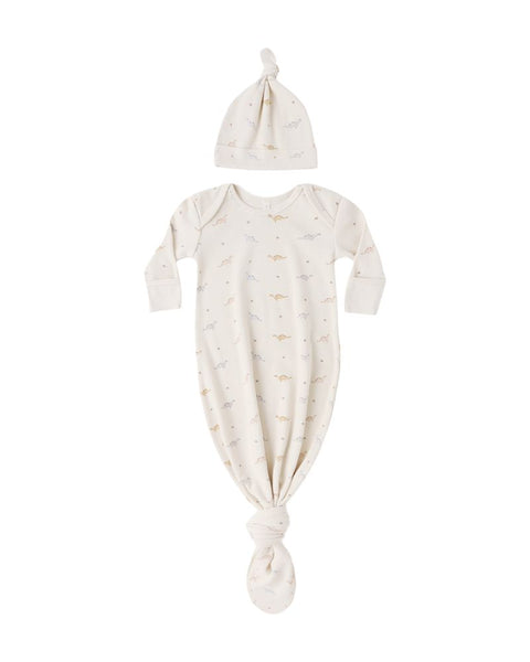 Knotted Baby Gown + Hat Set - Dinos
