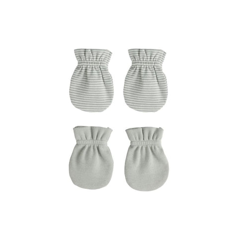 No Scratch Mittens Set - Sage Micro Stripe, Sage