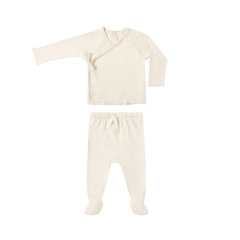 Wrap Top + Footed Pant Set - Natural