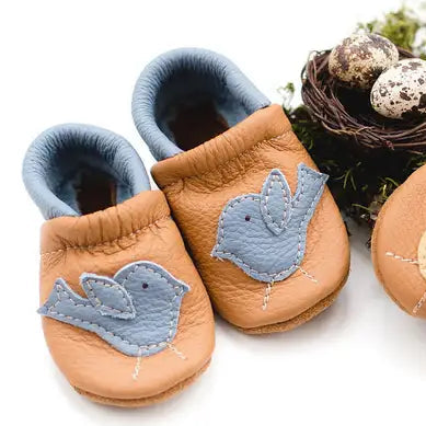 Leather Baby Shoes - Blue Birdie