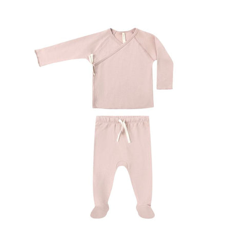 Wrap Top + Footed Pant Set - Rose