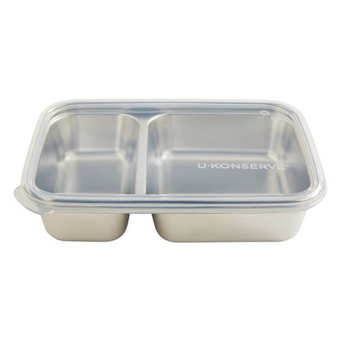 2-Compartment Divided Rectangular Lunch Container - Clear Lid