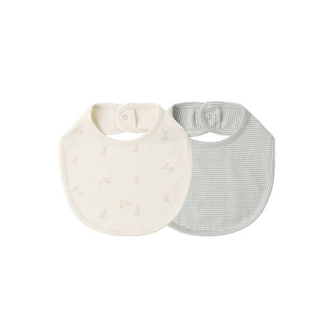 Jersey Snap Bib, 2 Pack - Bunnies, Sage Microstripe