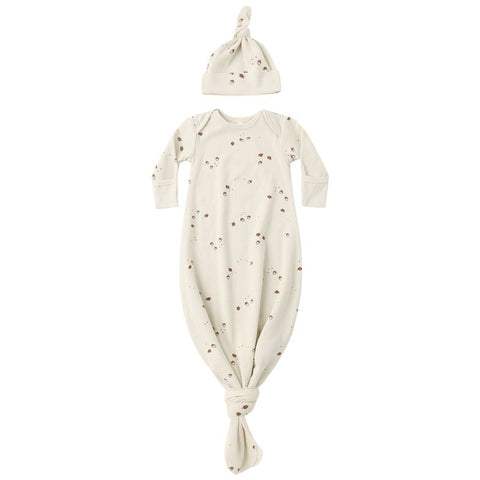 Knotted Baby Gown + Hat Set - Acorns