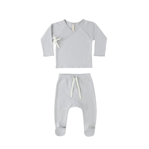 Wrap Top + Footed Pant Set - Sky