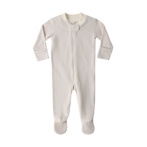 Zip Longsleeve Sleeper Footie - Oat Microstripe