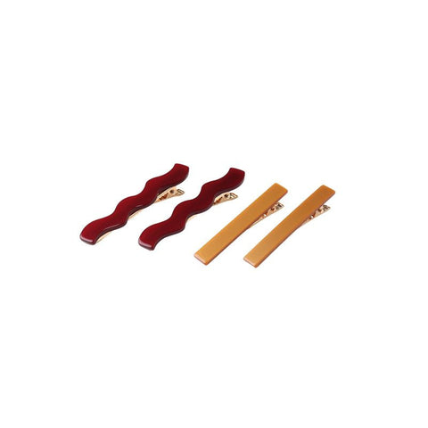Wavy Clip Set - Burgundy, Golden